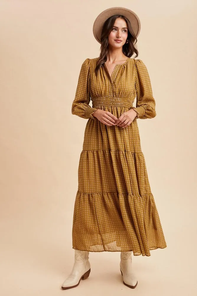 Yellow Printed Smocked Waist Tiered Maxi Dress sold by Pinkblush product image thumbnail 2
