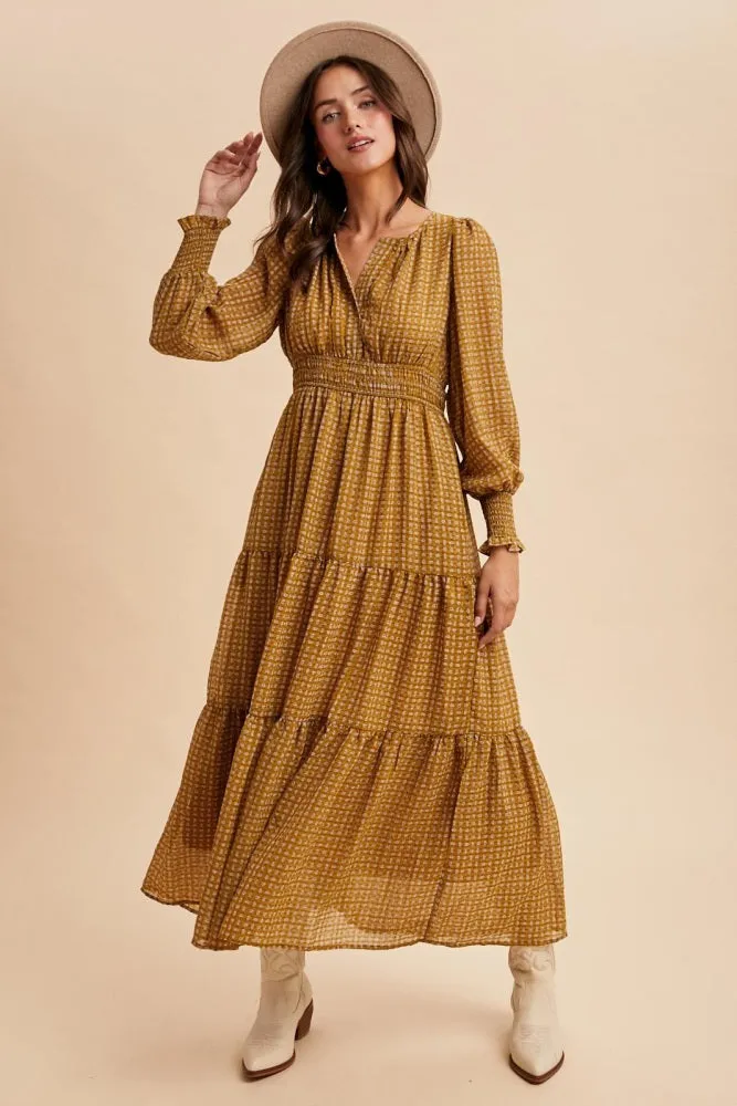 Yellow Printed Smocked Waist Tiered Maxi Dress sold by Pinkblush product image thumbnail 3