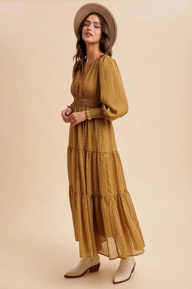 Yellow Printed Smocked Waist Tiered Maxi Dress sold by Pinkblush product image thumbnail 4