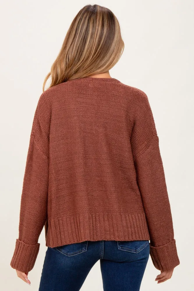Rust Contrast Knit Open Maternity Cardigan sold by Pinkblush product image thumbnail 4