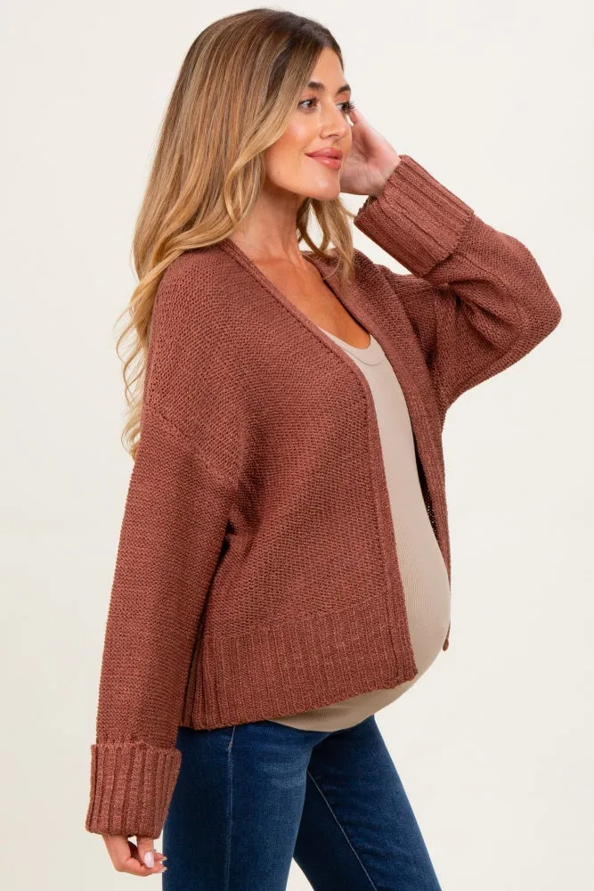 Rust Contrast Knit Open Maternity Cardigan sold by Pinkblush product image thumbnail 3