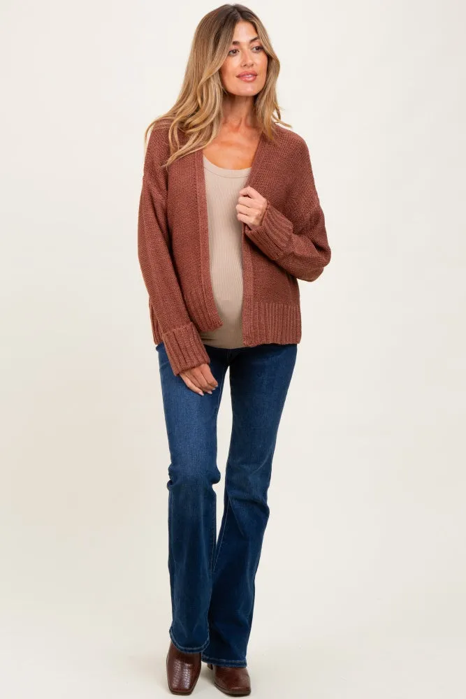 Rust Contrast Knit Open Maternity Cardigan sold by Pinkblush product image thumbnail 2