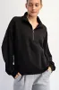 Black French Terry Quarter Zip Pullover sold by Pinkblush