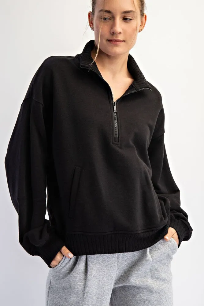 Black French Terry Quarter Zip Pullover sold by Pinkblush product image thumbnail 2