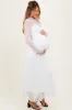 White Lace Mock Neck Long Sleeve Maternity Maxi Dress sold by Pinkblush