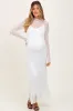 White Lace Mock Neck Long Sleeve Maternity Maxi Dress sold by Pinkblush
