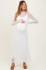 White Lace Mock Neck Long Sleeve Maternity Maxi Dress sold by Pinkblush