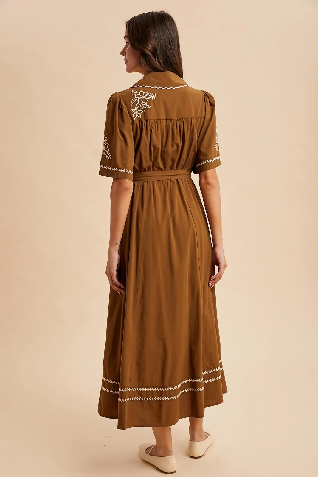 Brown Embroidered Button Down Maxi Dress sold by Pinkblush product image thumbnail 5