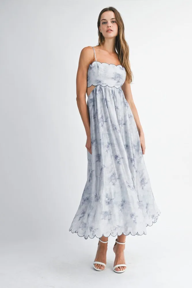 Blue Faded Floral Scallop Edge Cutout Maternity Midi Dress sold by Pinkblush product image thumbnail 4