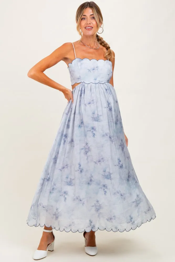 Blue Faded Floral Scallop Edge Cutout Maternity Midi Dress sold by Pinkblush product image thumbnail 2