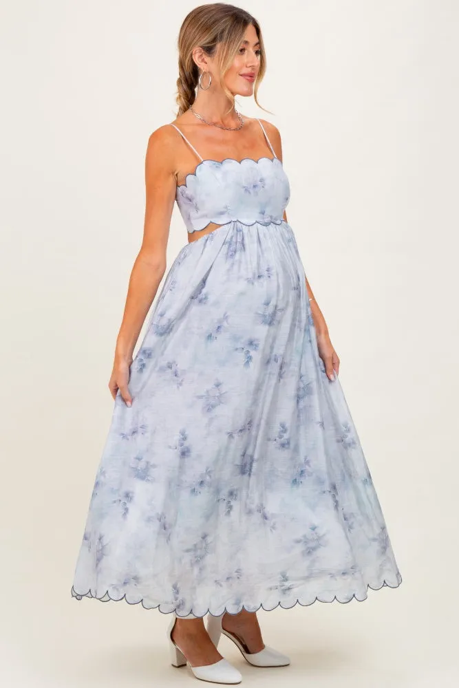 Blue Faded Floral Scallop Edge Cutout Maternity Midi Dress sold by Pinkblush product image thumbnail 3