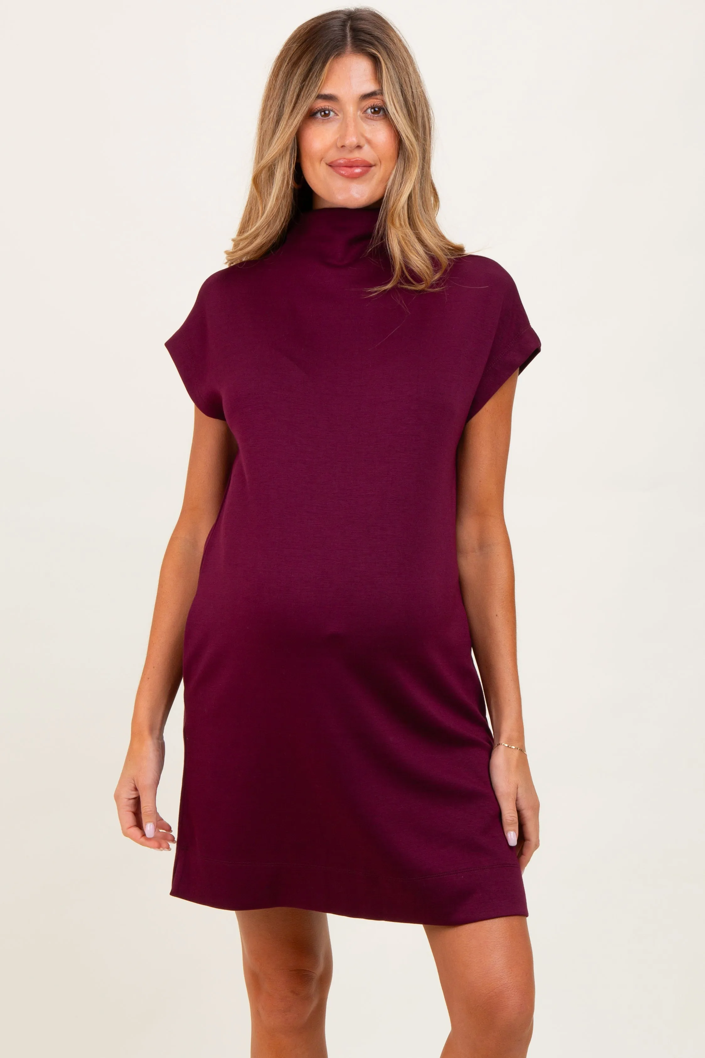 Plum Mock Neck Maternity Mini Dress sold by Pinkblush