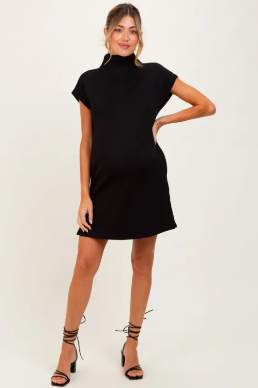 Black Mock Neck Maternity Mini Dress sold by Pinkblush