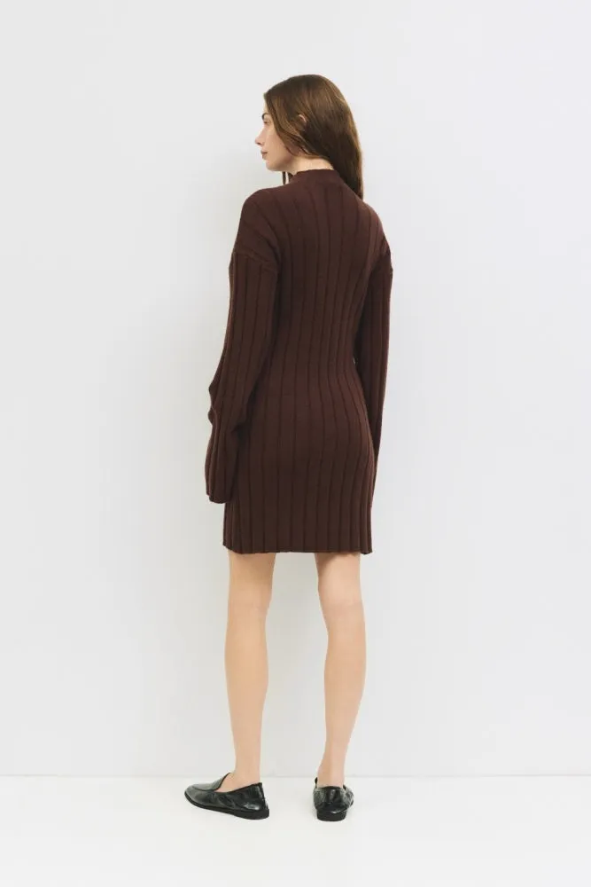 Brown Wide Rib Mock Neck Sweater Mini Dress sold by Pinkblush product image thumbnail 3