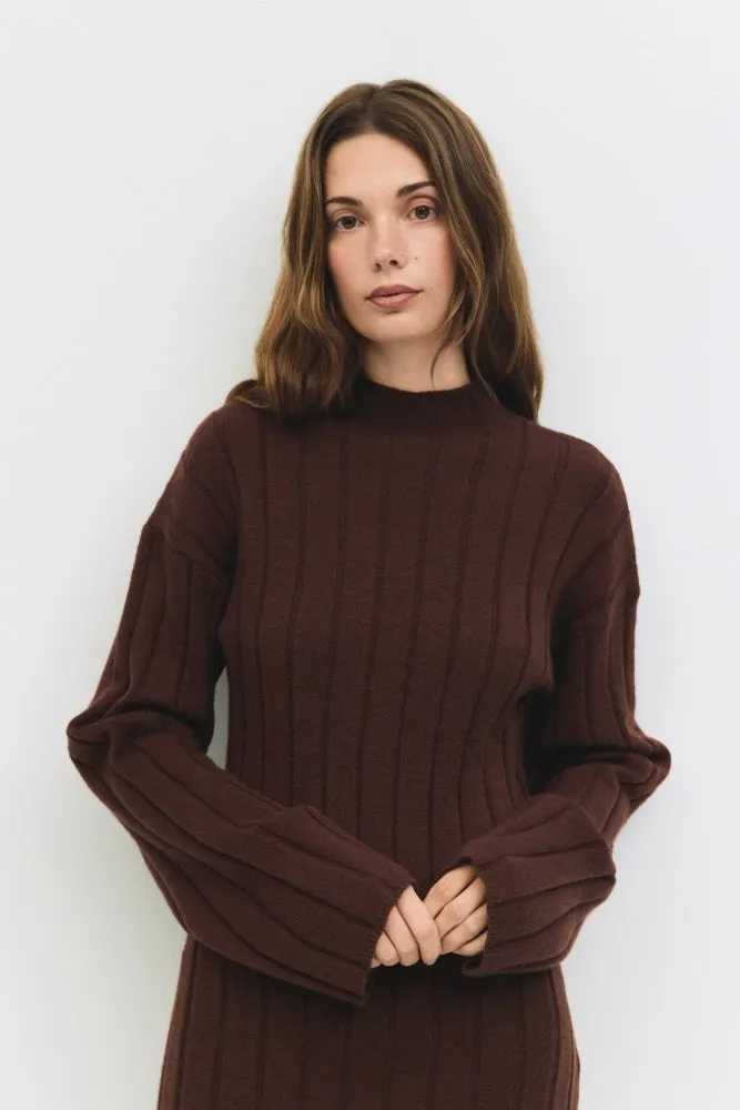 Brown Wide Rib Mock Neck Sweater Mini Dress sold by Pinkblush product image thumbnail 4