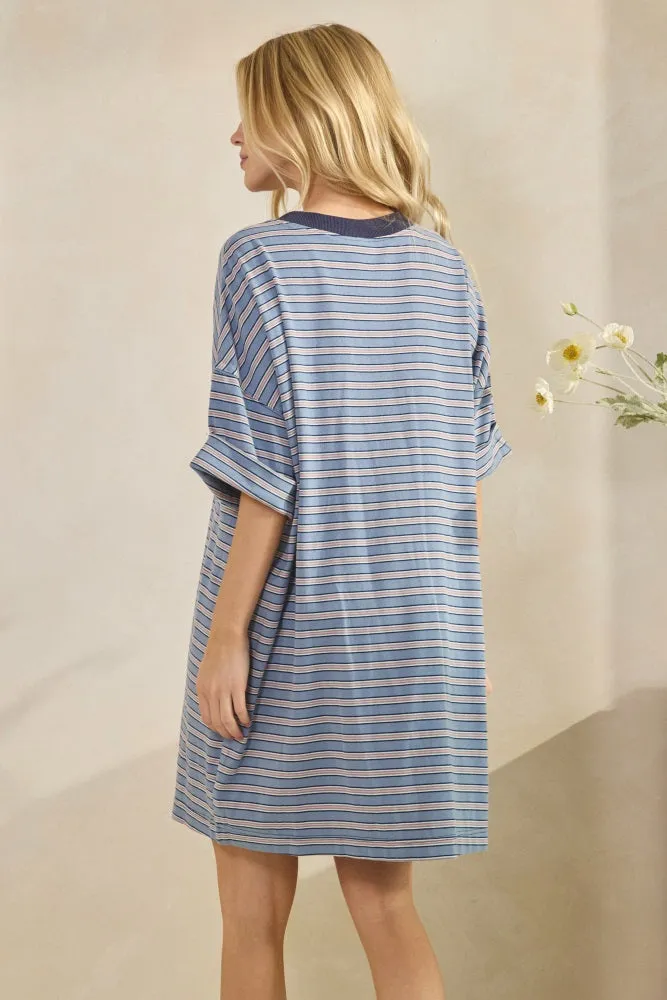 Blue Stripe Knit Short Sleeve T-Shirt Dress sold by Pinkblush product image thumbnail 4