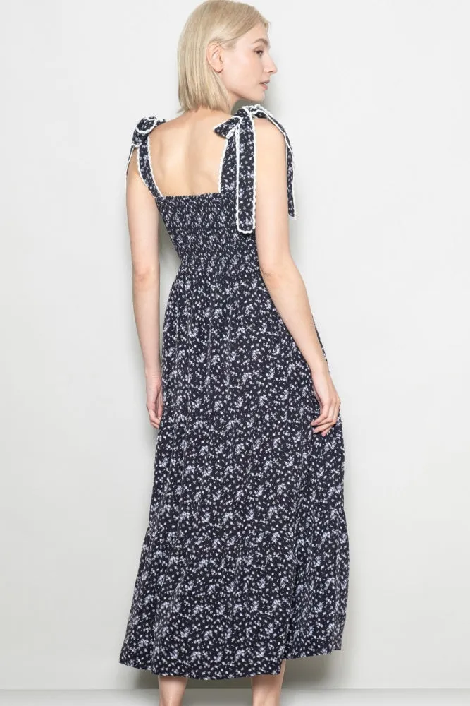 Black Floral Lace Trim Shoulder Tie Maxi Dress sold by Pinkblush product image thumbnail 3