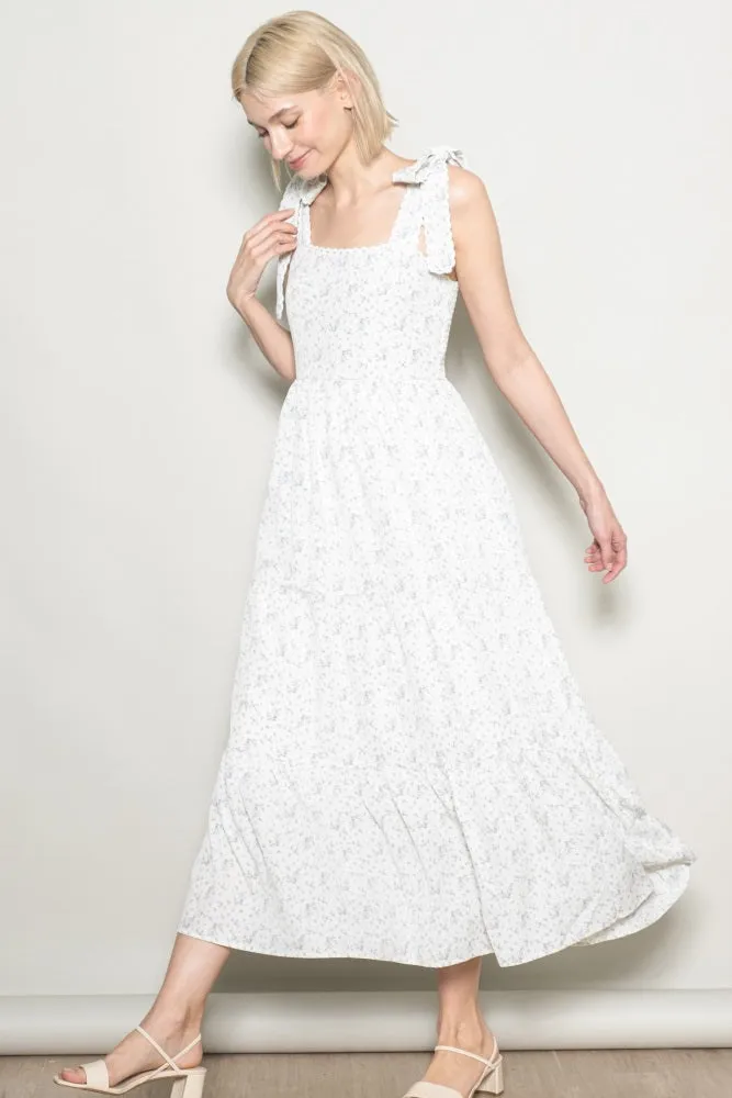 Ivory Floral Lace Trim Shoulder Tie Maxi Dress sold by Pinkblush product image thumbnail 2