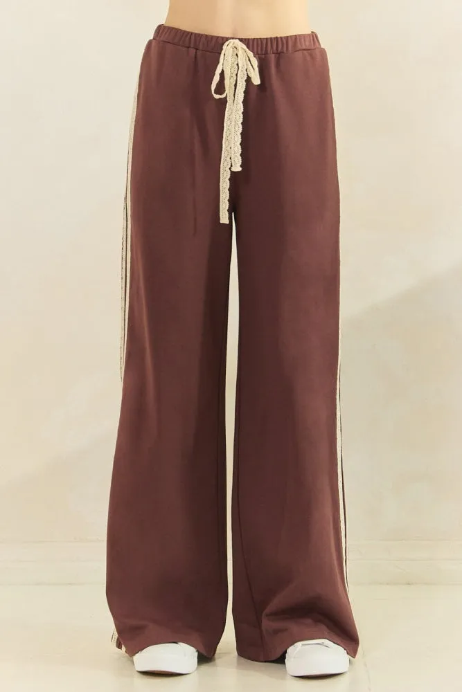 Brown Lace Stripe Drawstring Lounge Pants sold by Pinkblush product image thumbnail 3