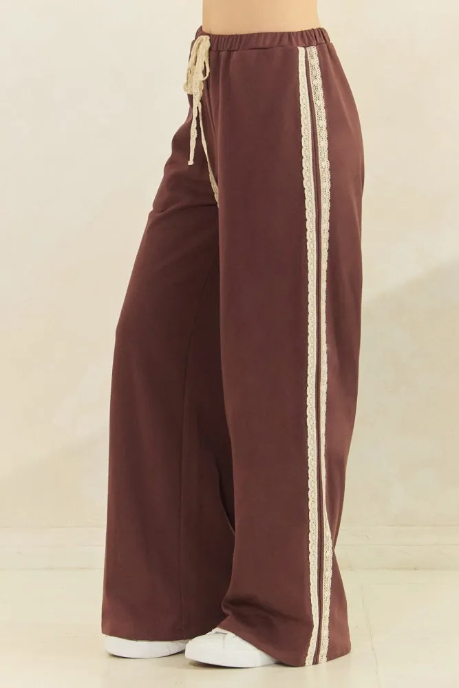 Brown Lace Stripe Drawstring Lounge Pants sold by Pinkblush product image thumbnail 4