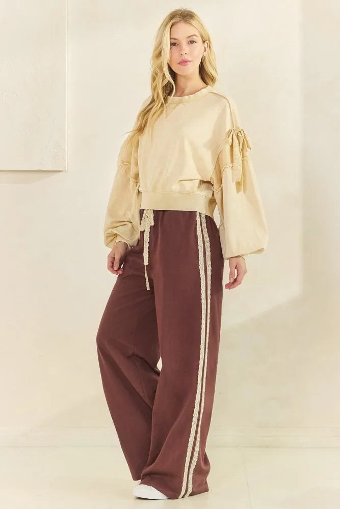 Brown Lace Stripe Drawstring Lounge Pants sold by Pinkblush product image thumbnail 2