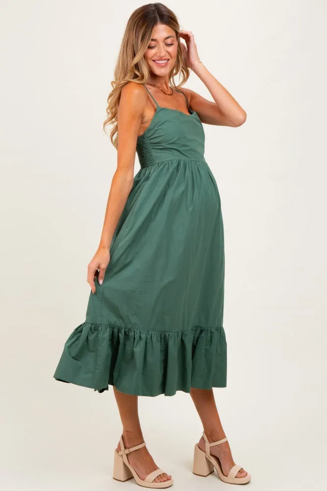 Forest Green Ruffle Hem Sleeveless Maternity Midi Dress sold by Pinkblush product image thumbnail 2