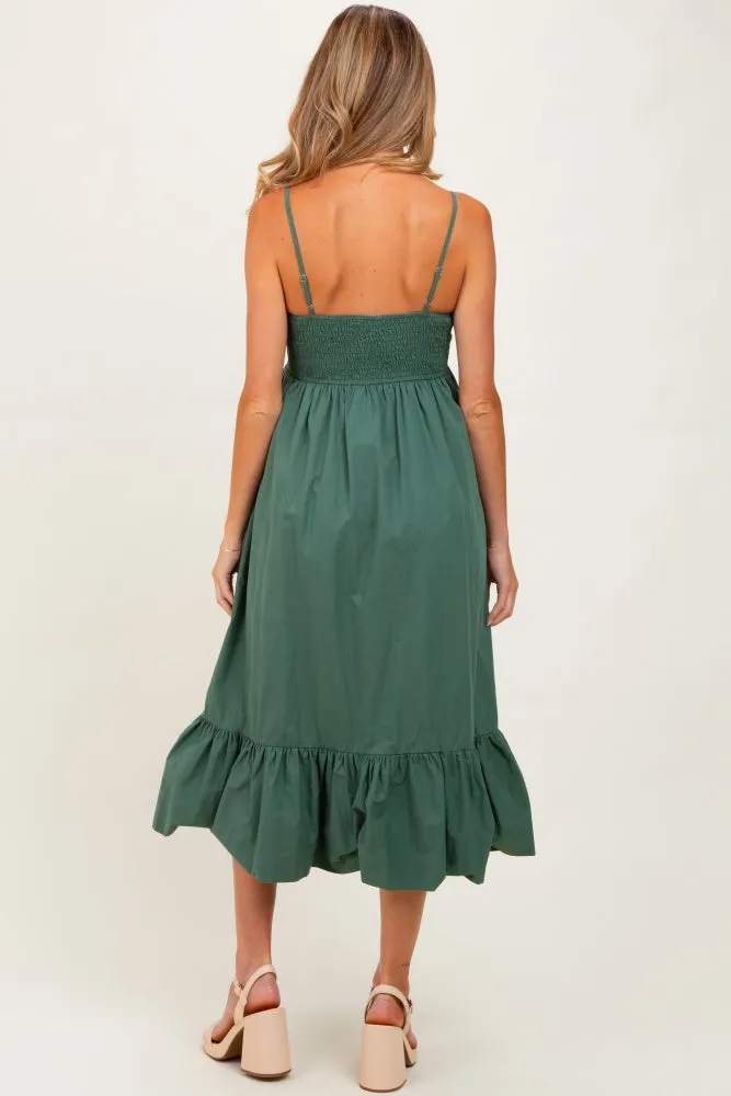 Forest Green Ruffle Hem Sleeveless Maternity Midi Dress sold by Pinkblush product image thumbnail 3
