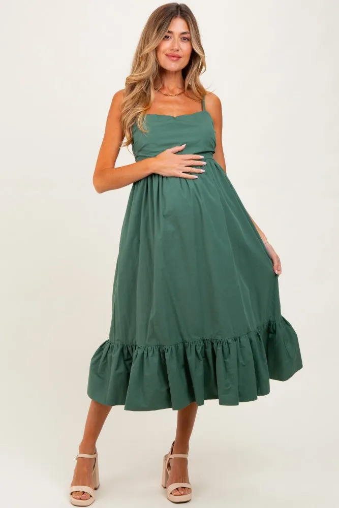 Forest Green Ruffle Hem Sleeveless Maternity Midi Dress sold by Pinkblush
