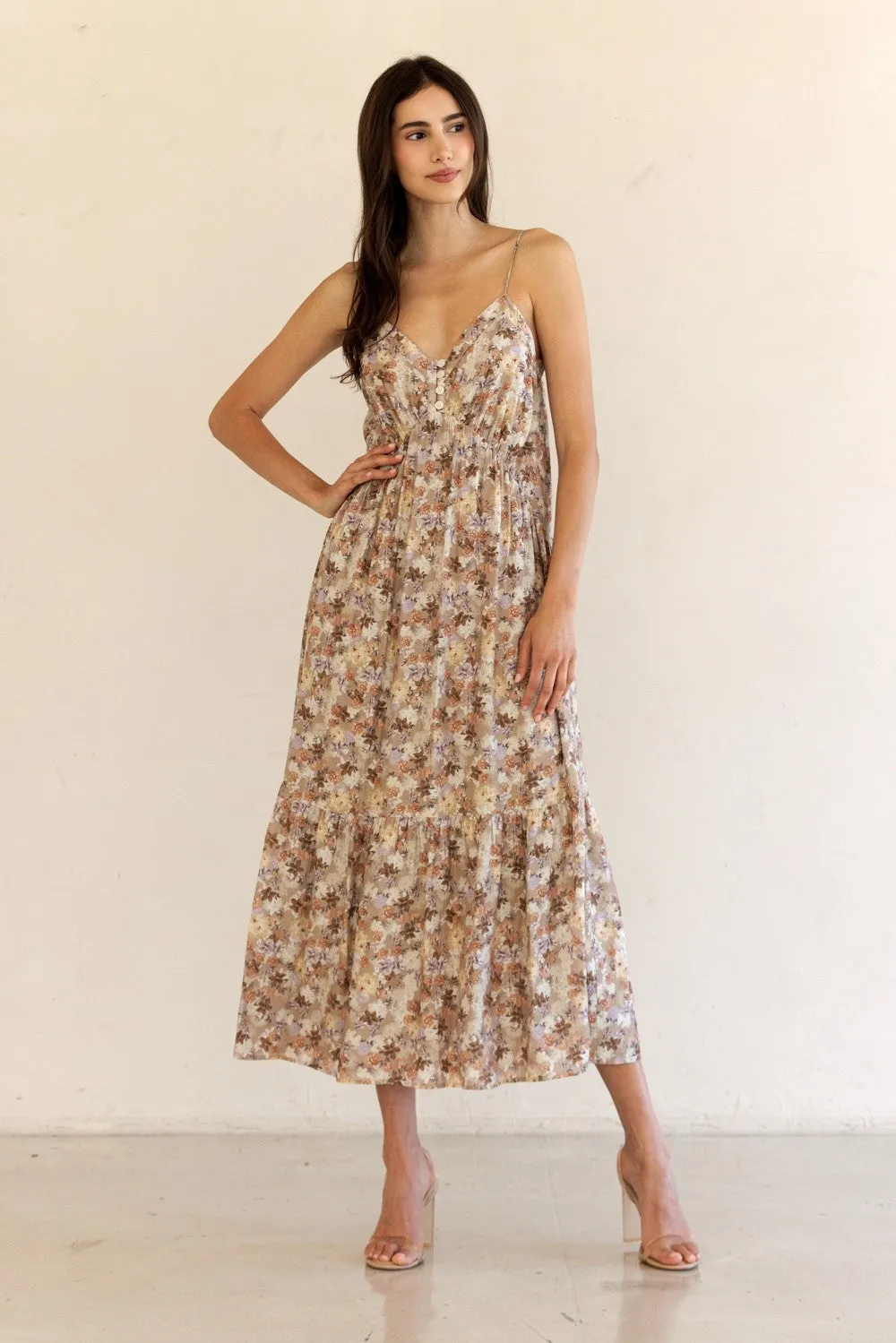 Taupe Floral Front Button Sleeveless Maternity Midi Dress sold by Pinkblush product image thumbnail 4