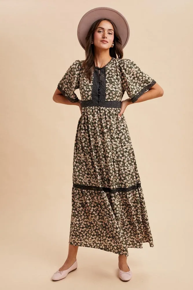 Black Rose Floral Lace Inset Button Up Maxi Dress sold by Pinkblush product image thumbnail 3