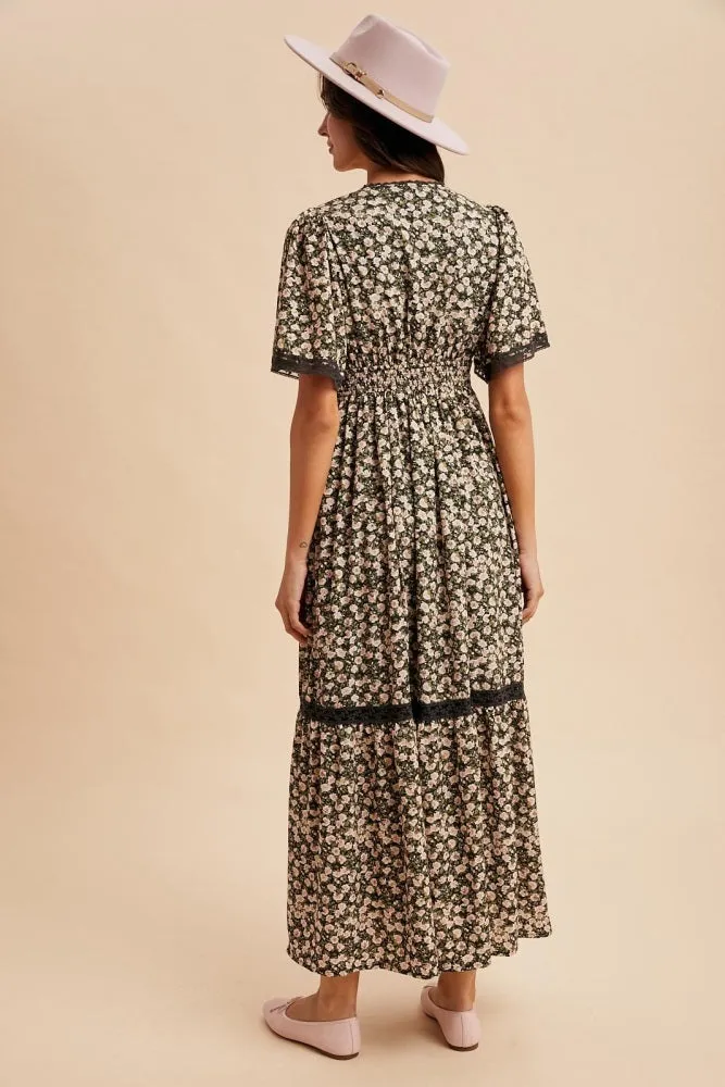 Black Rose Floral Lace Inset Button Up Maxi Dress sold by Pinkblush product image thumbnail 5