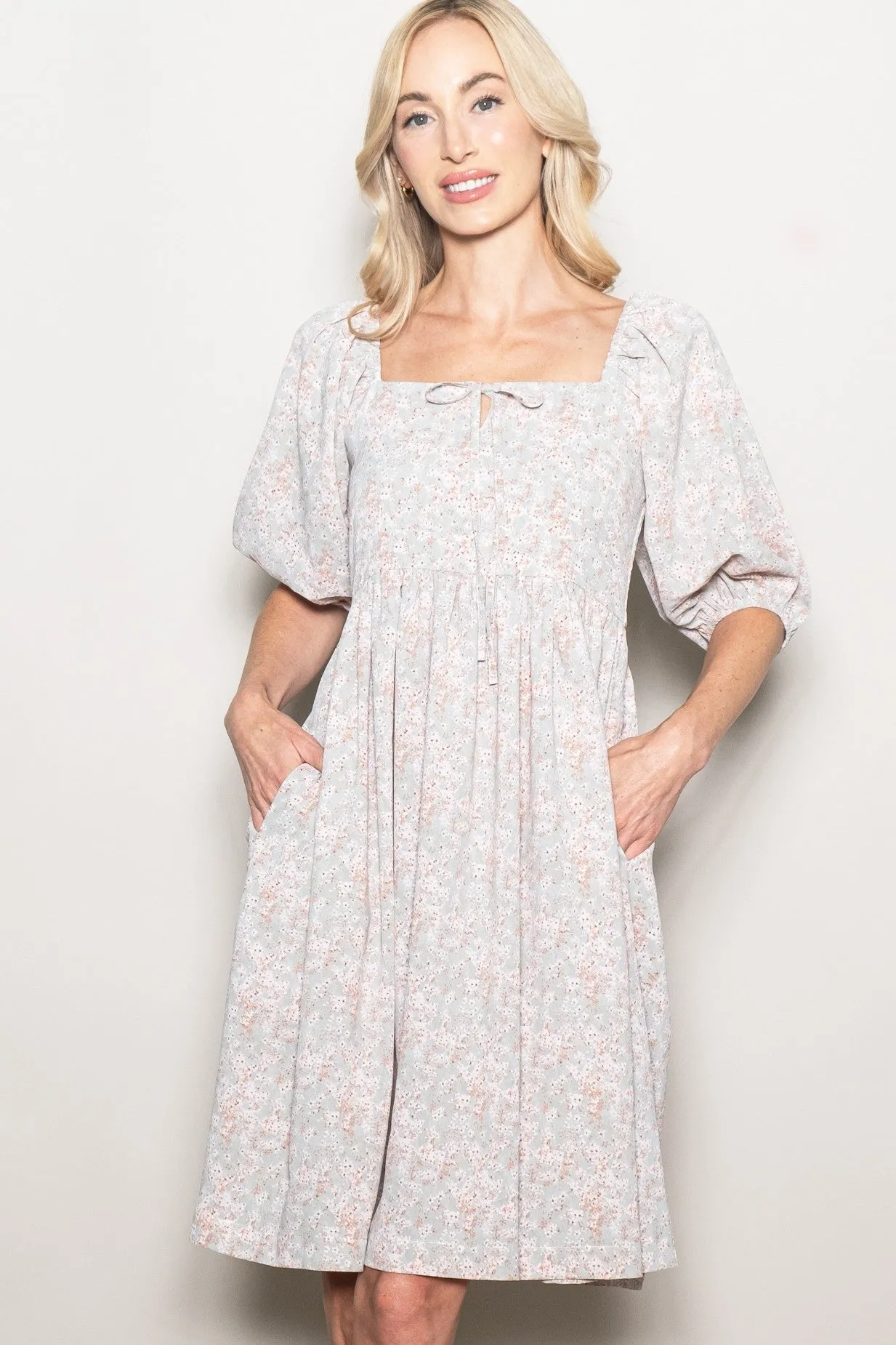 Light Olive Floral Front Tie Dress sold by Pinkblush