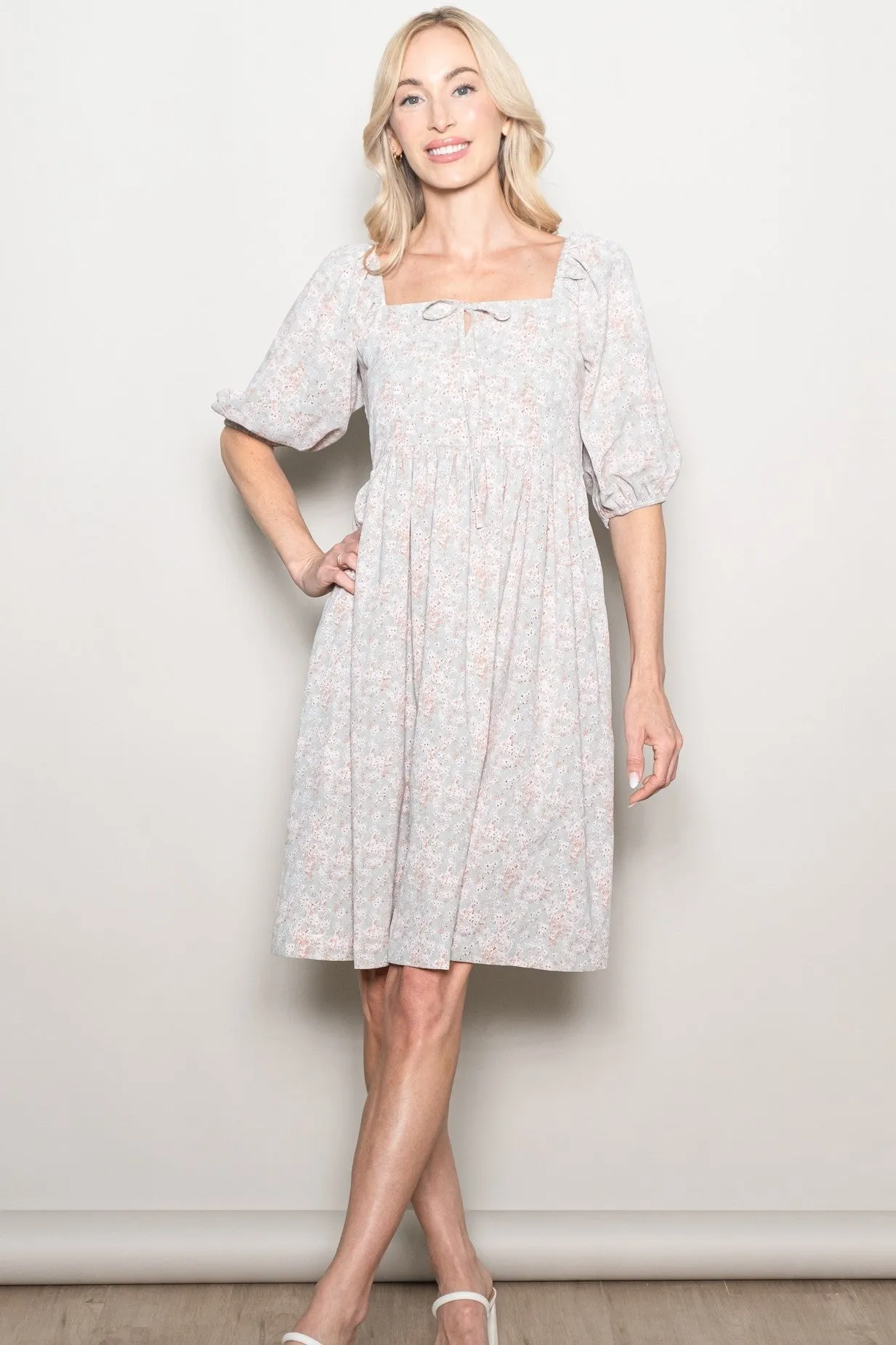 Light Olive Floral Front Tie Dress sold by Pinkblush product image thumbnail 5