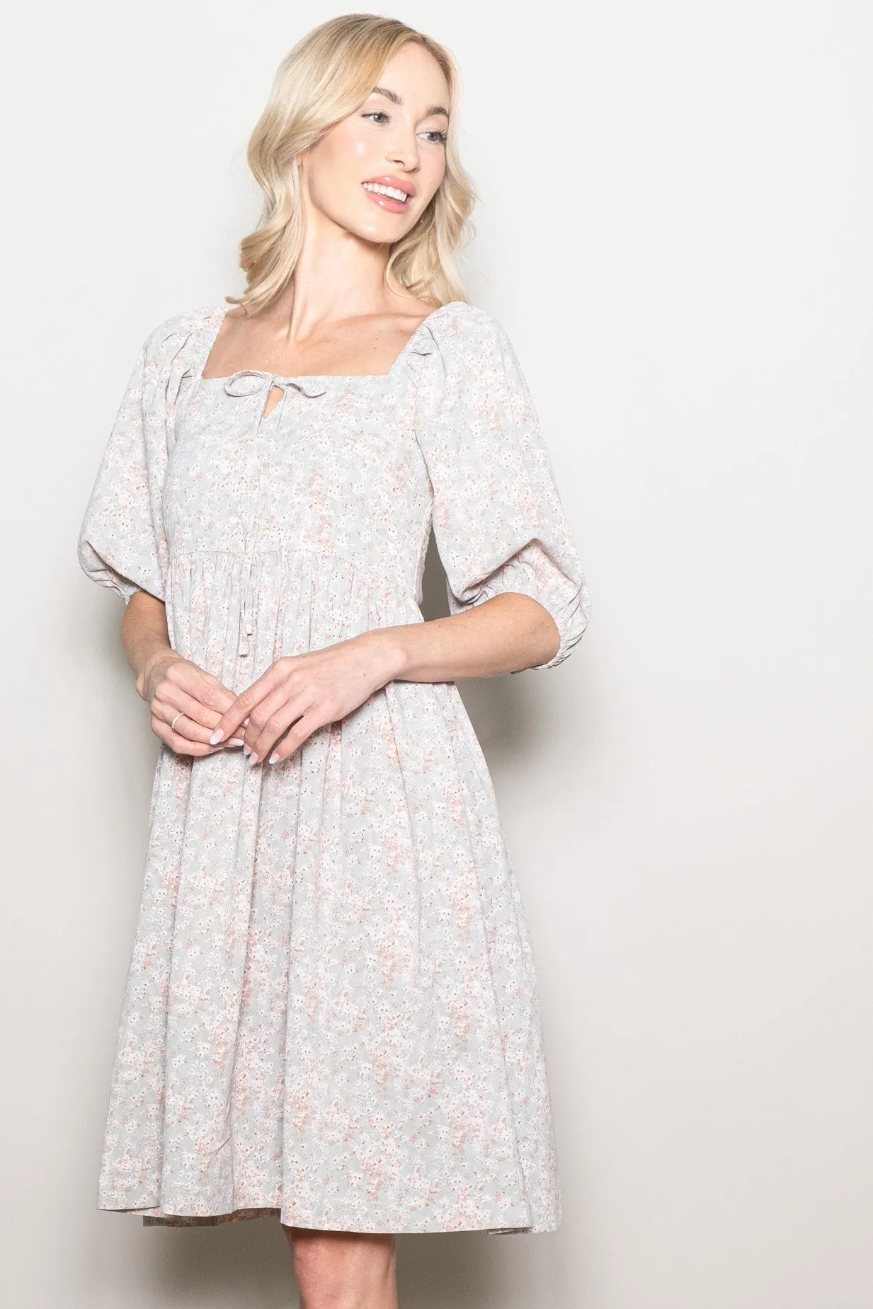 Light Olive Floral Front Tie Dress sold by Pinkblush product image thumbnail 2