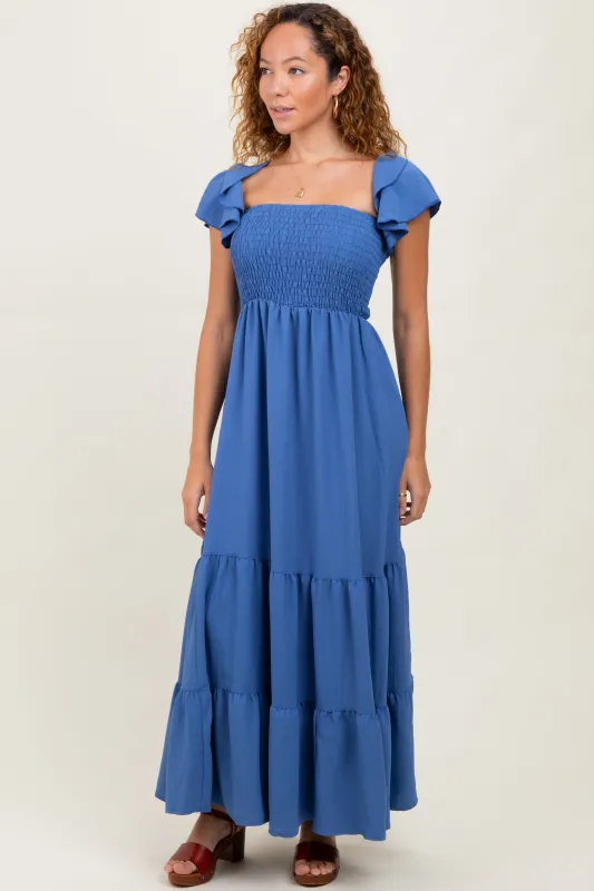 Blue Ruffle Tiered Maxi Dress sold by Pinkblush