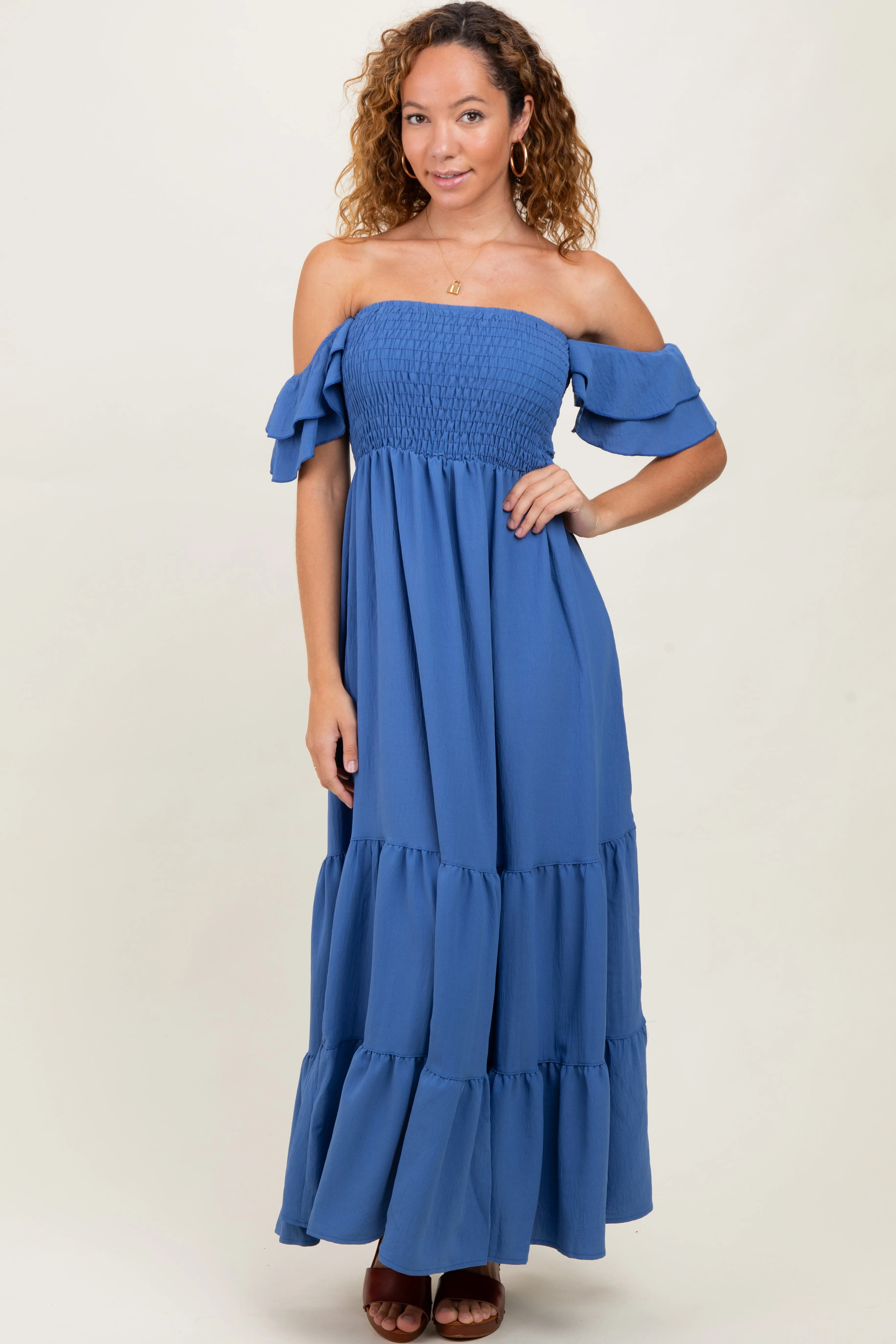 Blue Ruffle Tiered Maxi Dress sold by Pinkblush product image thumbnail 2