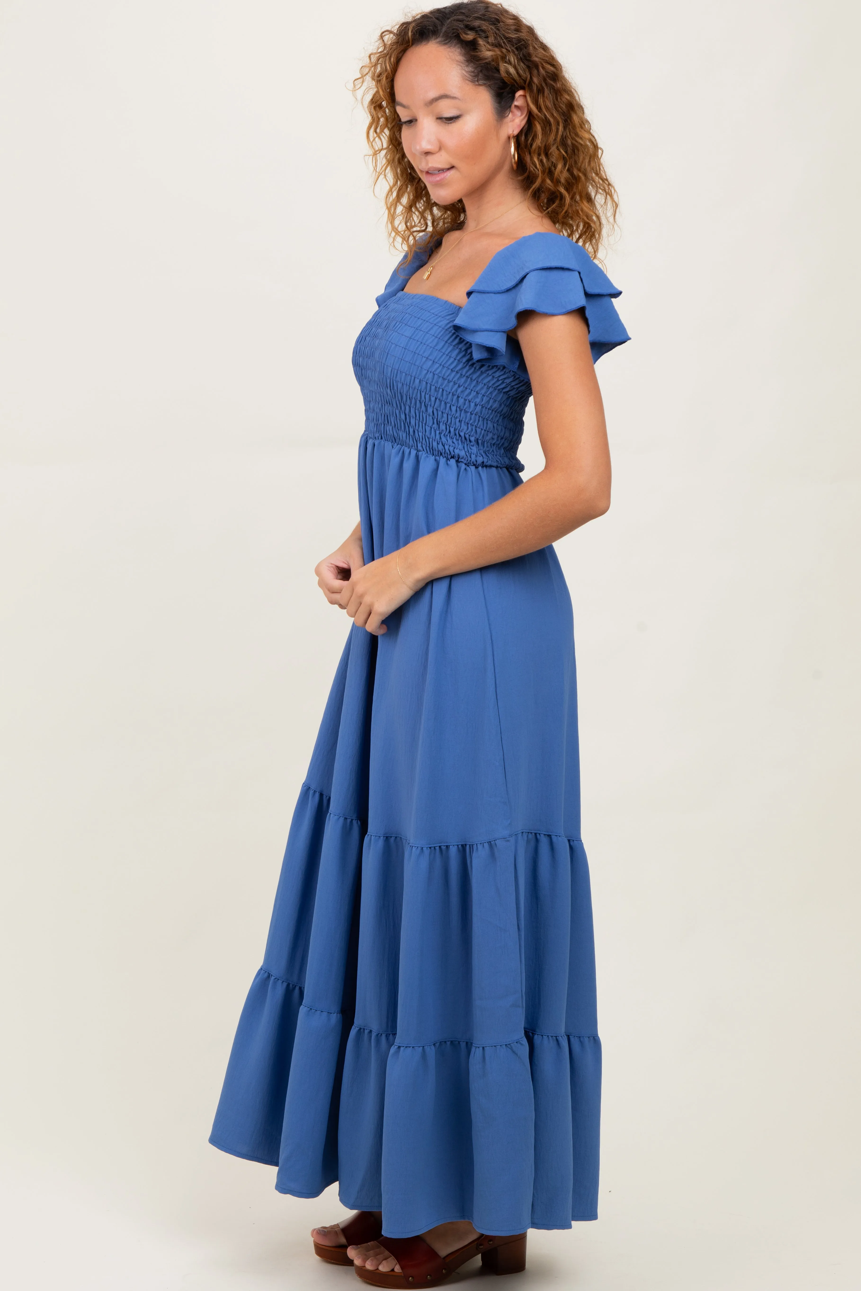 Blue Ruffle Tiered Maxi Dress sold by Pinkblush product image thumbnail 3