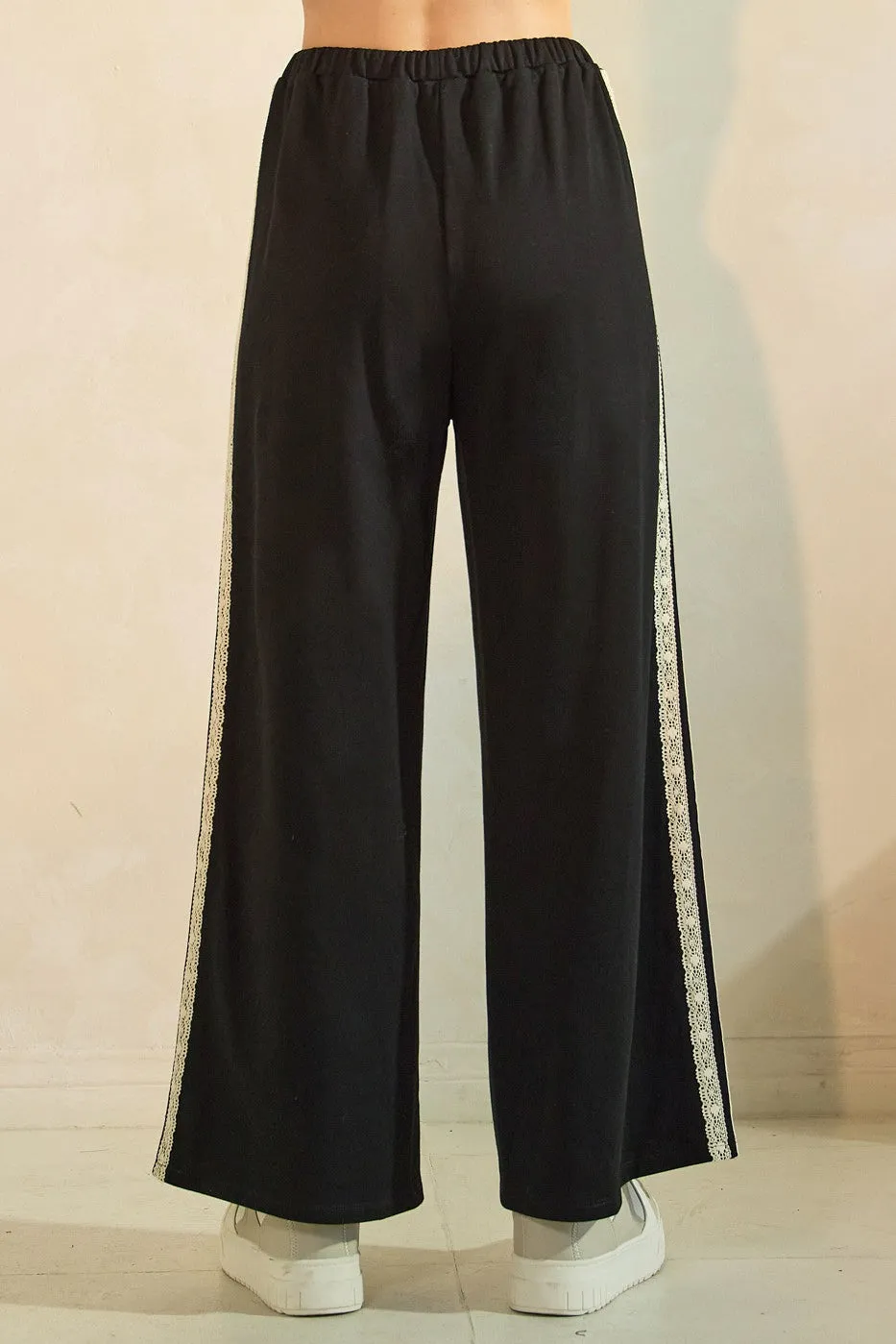 Black Lace Stripe Drawstring Lounge Pants sold by Pinkblush product image thumbnail 4