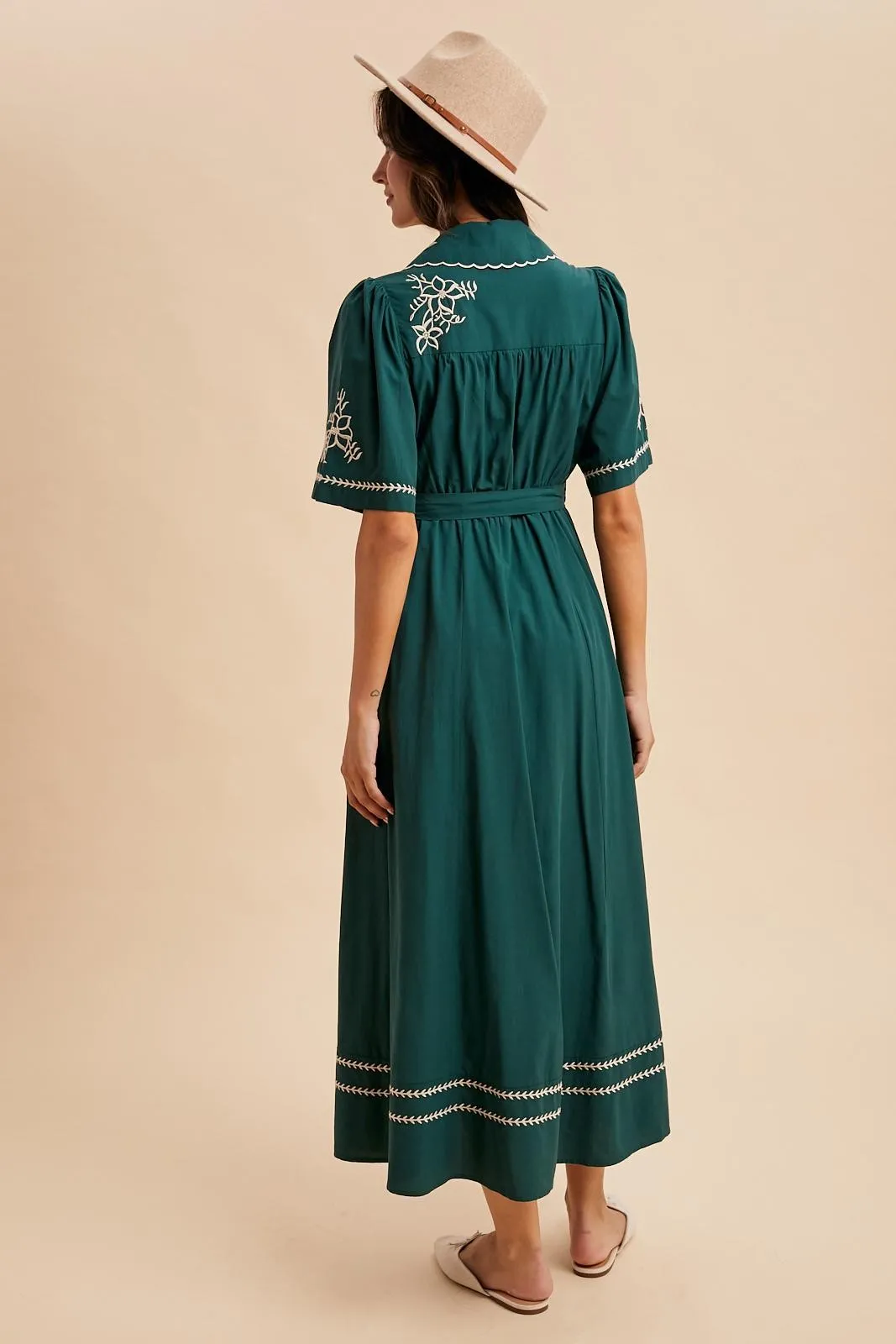 Emerald Embroidered Button Down Maxi Dress sold by Pinkblush product image thumbnail 3