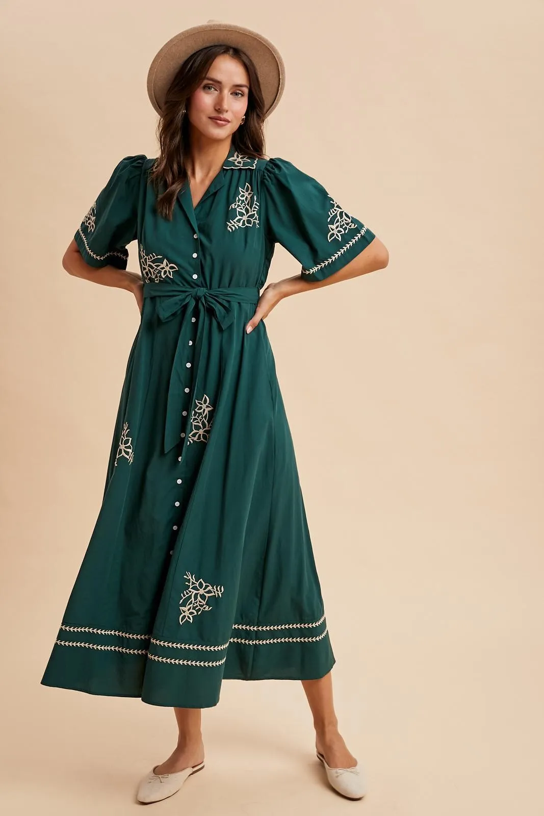 Emerald Embroidered Button Down Maxi Dress sold by Pinkblush product image thumbnail 2