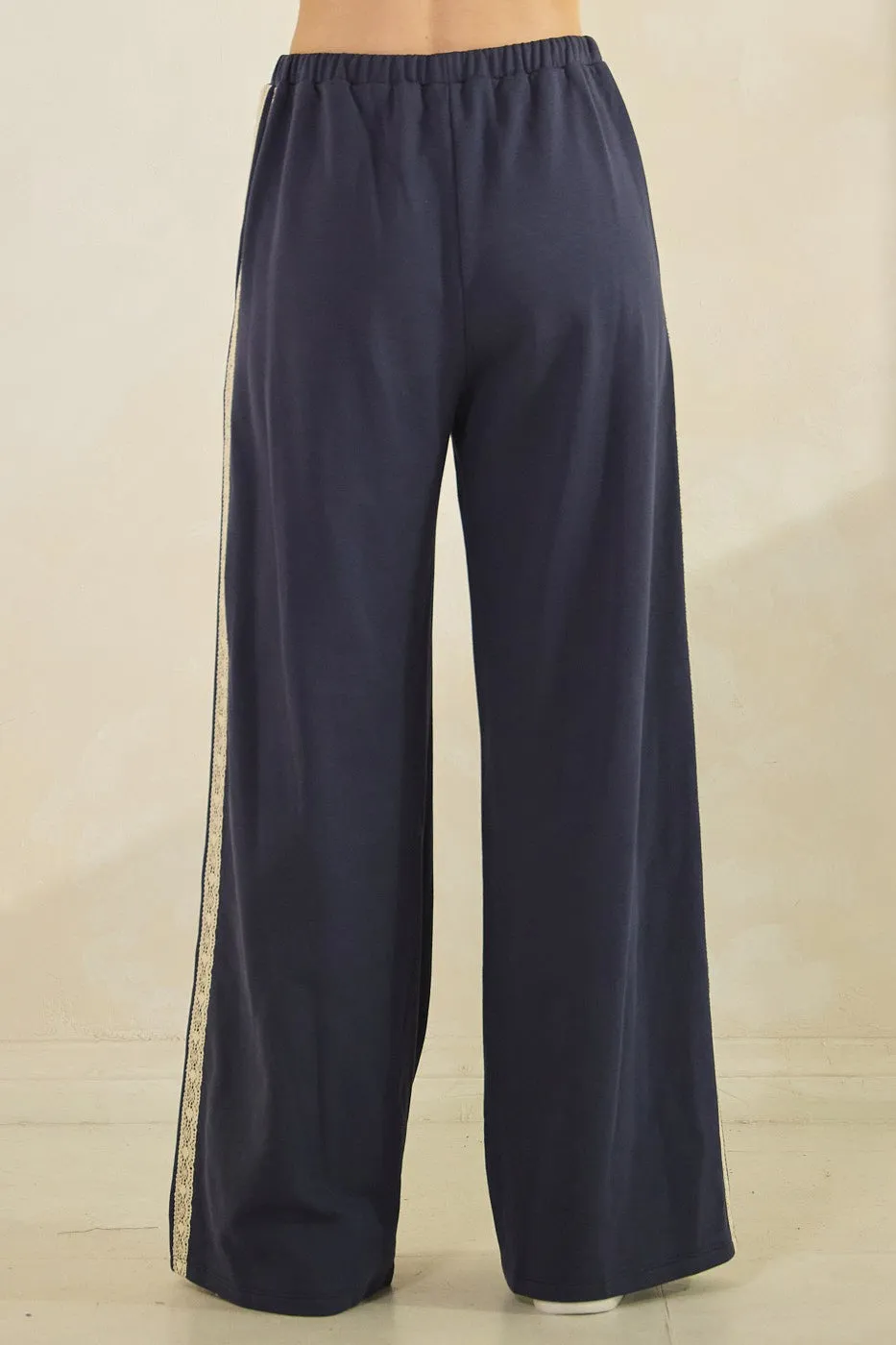 Navy Lace Stripe Drawstring Lounge Pants sold by Pinkblush product image thumbnail 4
