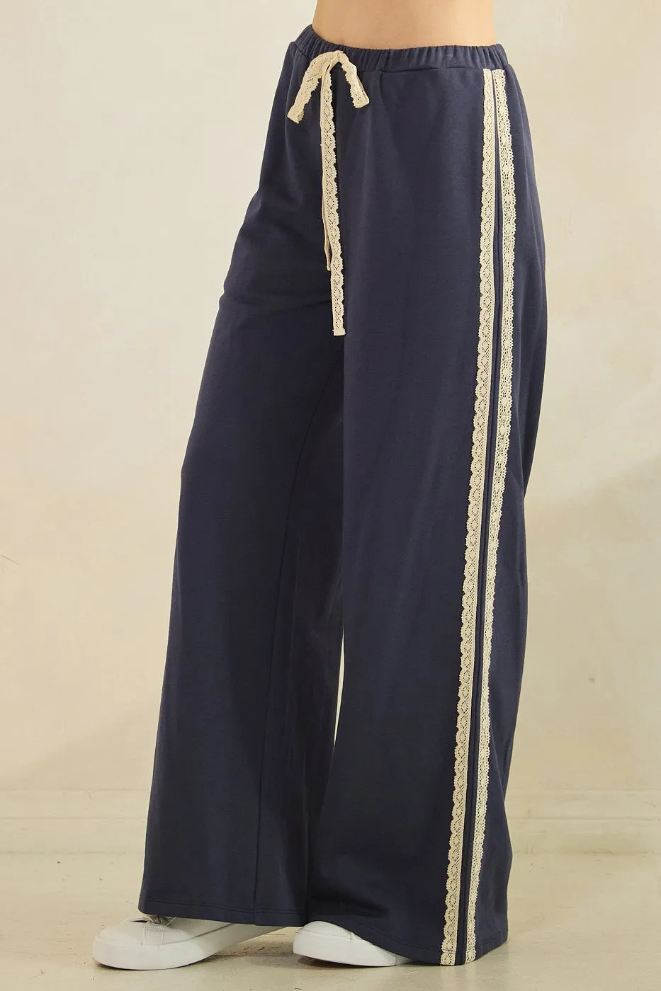 Navy Lace Stripe Drawstring Lounge Pants sold by Pinkblush product image thumbnail 3