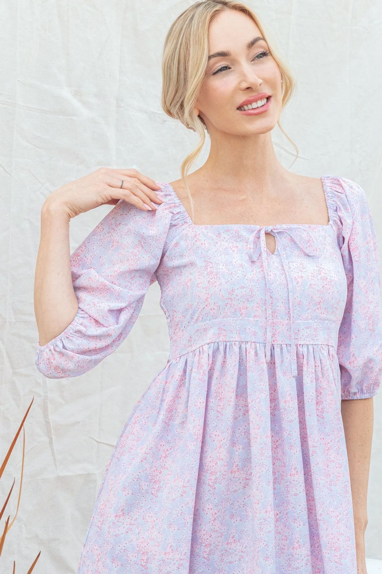 Lavender Floral Front Tie Dress sold by Pinkblush product image thumbnail 3