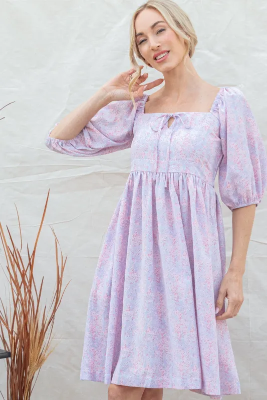 Lavender Floral Front Tie Dress sold by Pinkblush