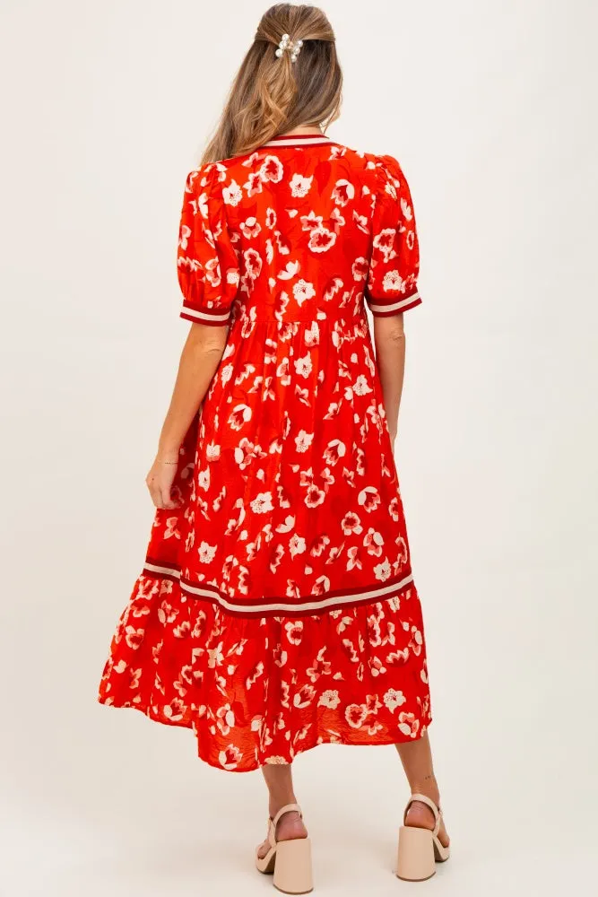 Red Floral Contrast Trim Maternity Midi Dress sold by Pinkblush product image thumbnail 3