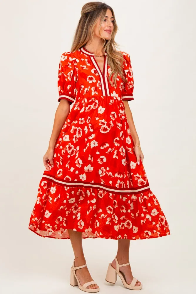 Red Floral Contrast Trim Maternity Midi Dress sold by Pinkblush product image thumbnail 2