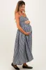 Black Gingham Smocked Ruffle Accent Maternity Maxi Dress sold by Pinkblush