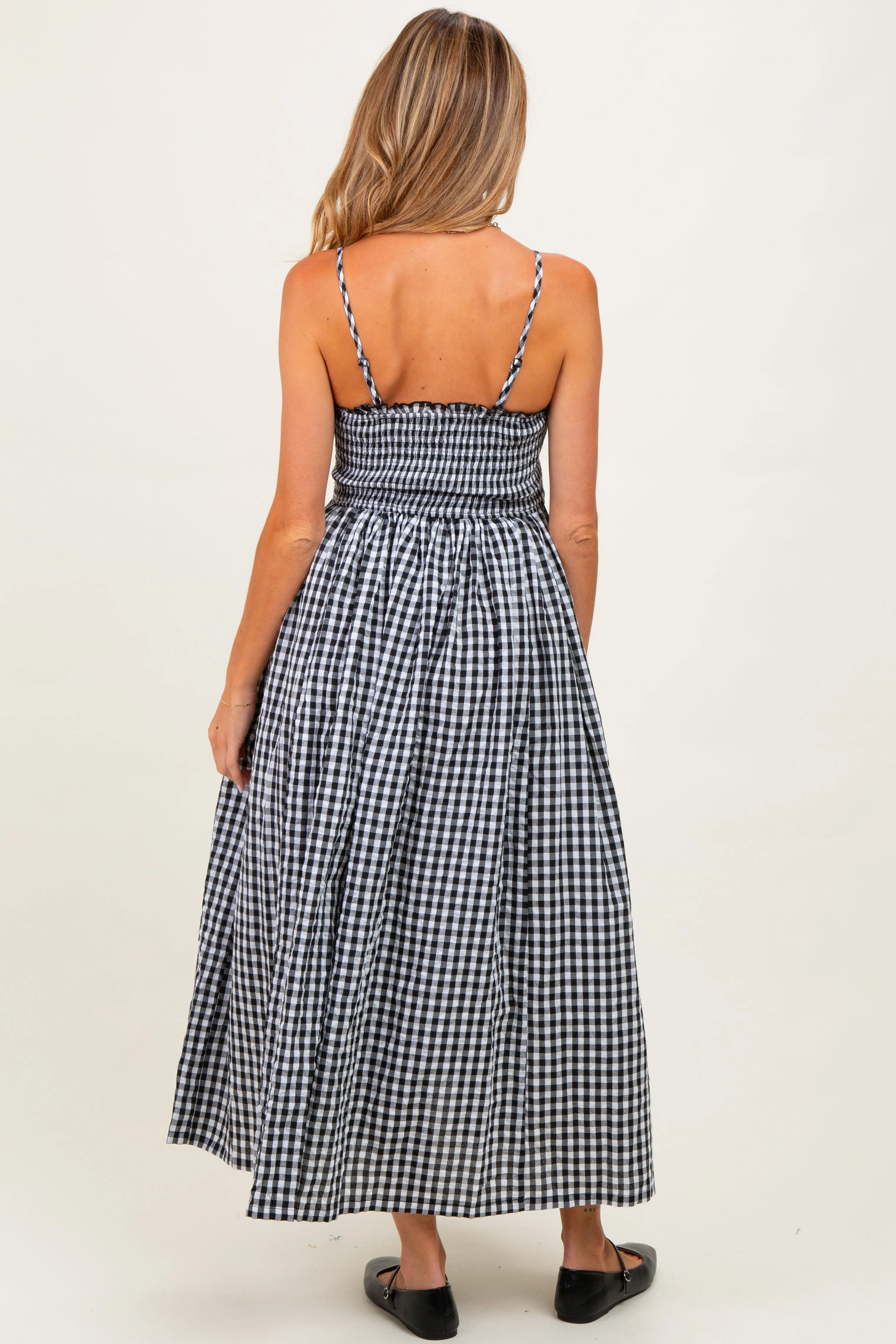 Black Gingham Smocked Ruffle Accent Maternity Maxi Dress sold by Pinkblush product image thumbnail 3