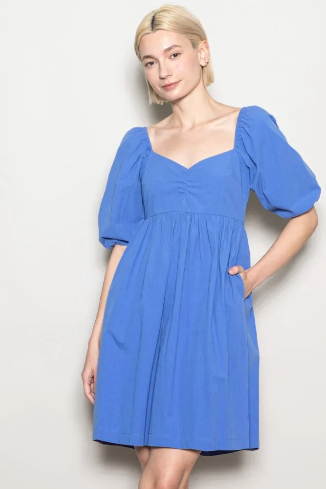 Blue Sweetheart Neckline Puff Sleeve Dress sold by Pinkblush product image thumbnail 4