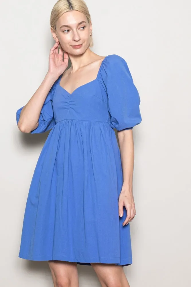 Blue Sweetheart Neckline Puff Sleeve Dress sold by Pinkblush product image thumbnail 5
